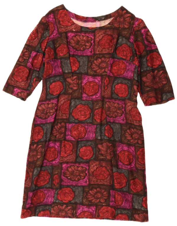 Vintage Womens 3/4 Sleeve Sheath Dress UK 12 Medium Red Floral