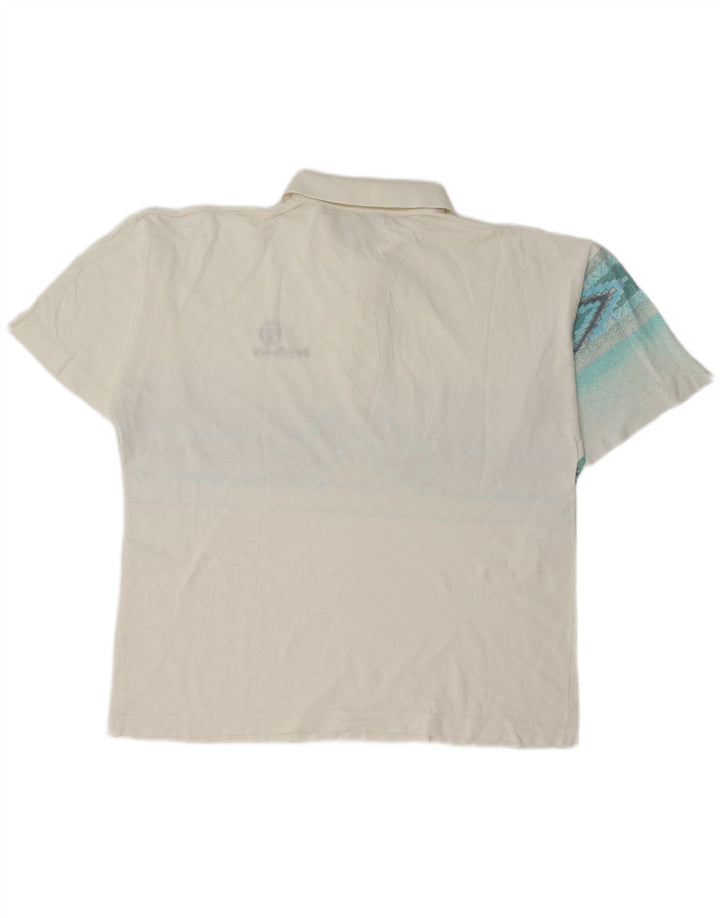 Sergio Tacchini Mens Polo Shirt Medium White Geometric Cotton