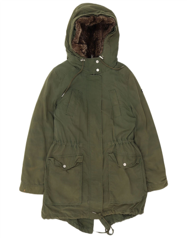 Tommy Hilfiger Womens Hooded Parka Jacket UK 14 Medium Green Cotton