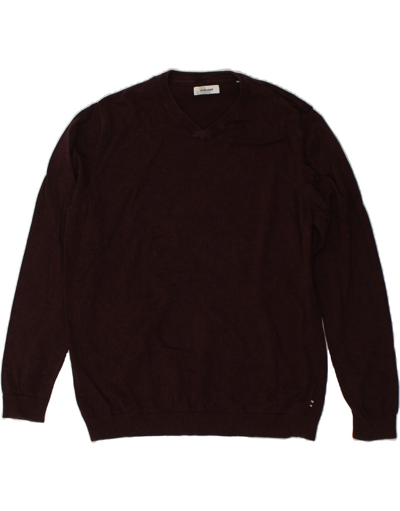 JACK & JONES Mens V-Neck Jumper Sweater 2XL Maroon Cotton | Vintage Jack & Jones | Thrift | Second-Hand Jack & Jones | Used Clothing | Messina Hembry 