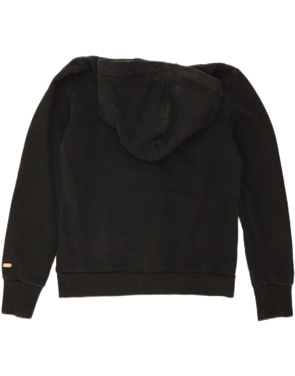 Superdry Womens Graphic Hoodie Jumper UK 12 Medium Black Cotton