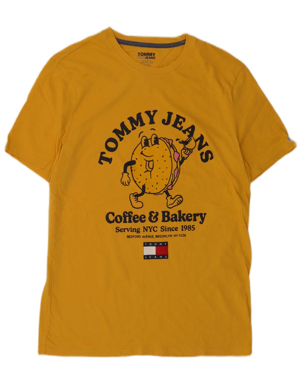 TOMMY HILFIGER Mens Regular Fit Graphic T-Shirt Top Large Yellow Cotton