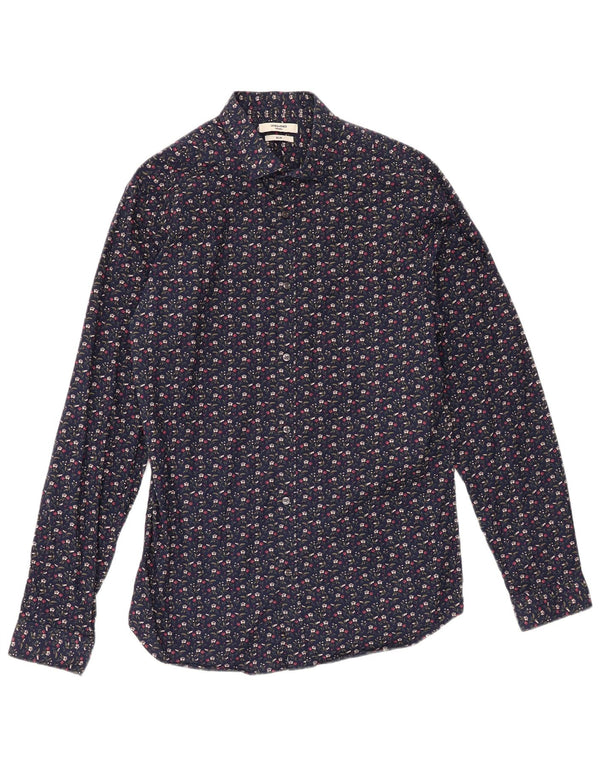 Jack & Jones Mens Slim Fit Shirt Medium Navy Blue Floral Cotton