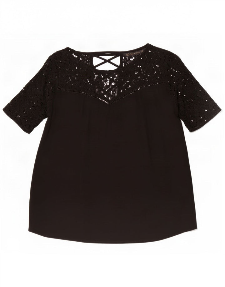 Zara Womens Blouse Top UK 12 Medium Black