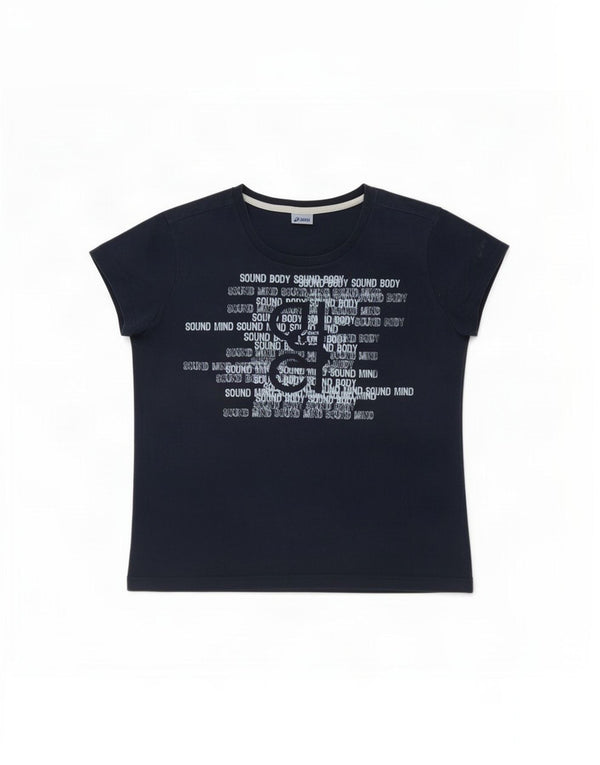 Asics Womens Graphic T-Shirt Top UK 18 XL Navy Blue Cotton