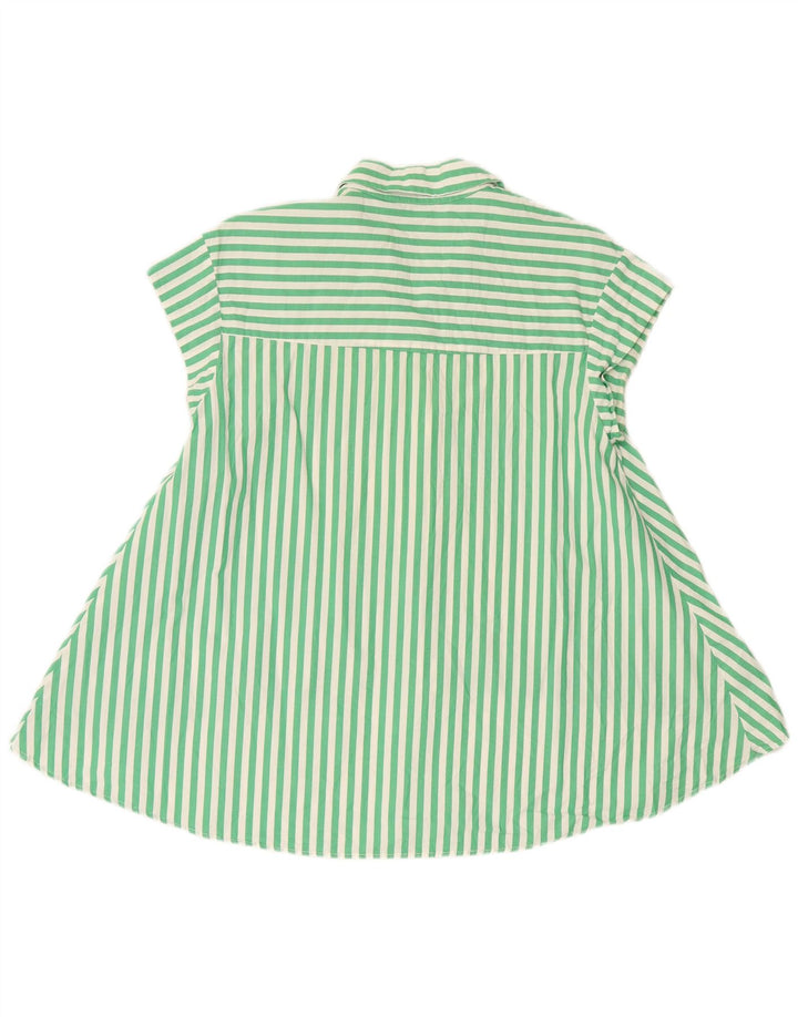 ZARA Womens Short Sleeve Shirt Blouse UK 14 Medium Green Striped