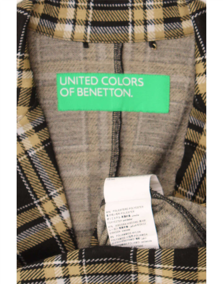 Benetton Womens 1 Button Blazer Jacket UK 10 Small Black Check Polyester