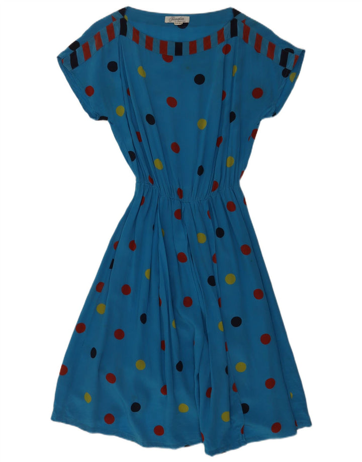 Pianoforte Womens A-Line Dress IT 44 Medium Blue Polka Dot Silk