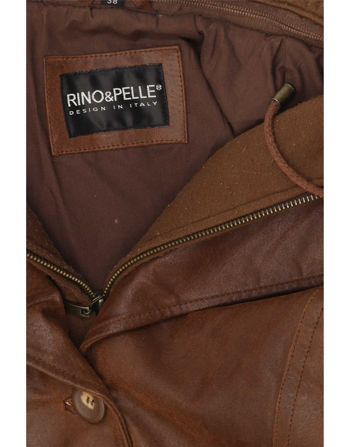 Rino & Pelle Womens Hooded Leather Jacket EU 38 Medium Brown