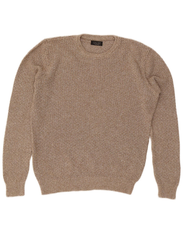 Zara Mens Crew Neck Jumper Sweater Medium Beige Flecked
