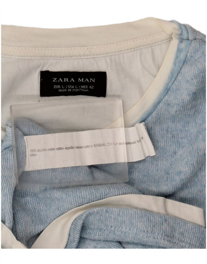 Zara Mens T-Shirt Top Large Blue Cotton