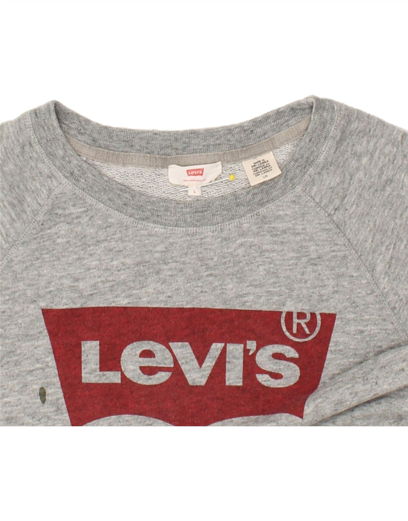 LEVI'S Womens Graphic Sweatshirt Jumper UK 16 Large Grey | Vintage Levi's | Thrift | Second-Hand Levi's | Used Clothing | Messina Hembry 