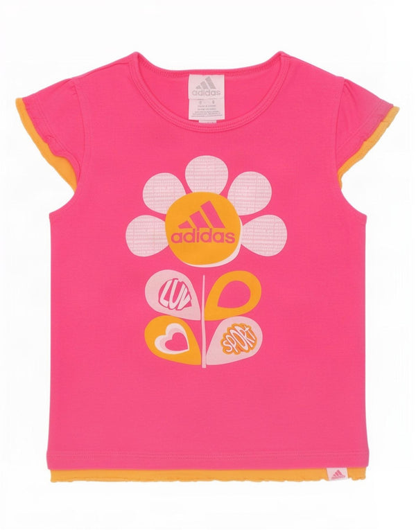 Adidas Girls Graphic T-Shirt Top 5-6 Years Pink Colourblock Cotton