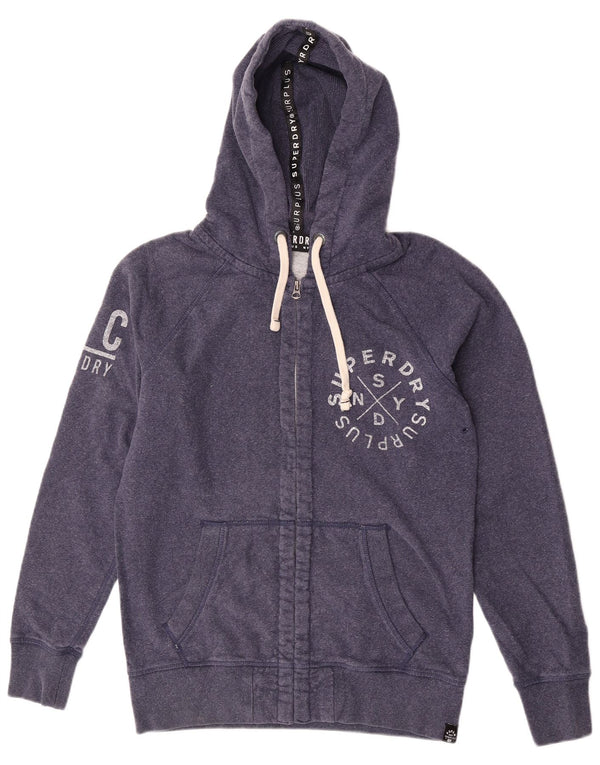 Superdry Mens Graphic Zip Hoodie Sweater Large Navy Blue Cotton