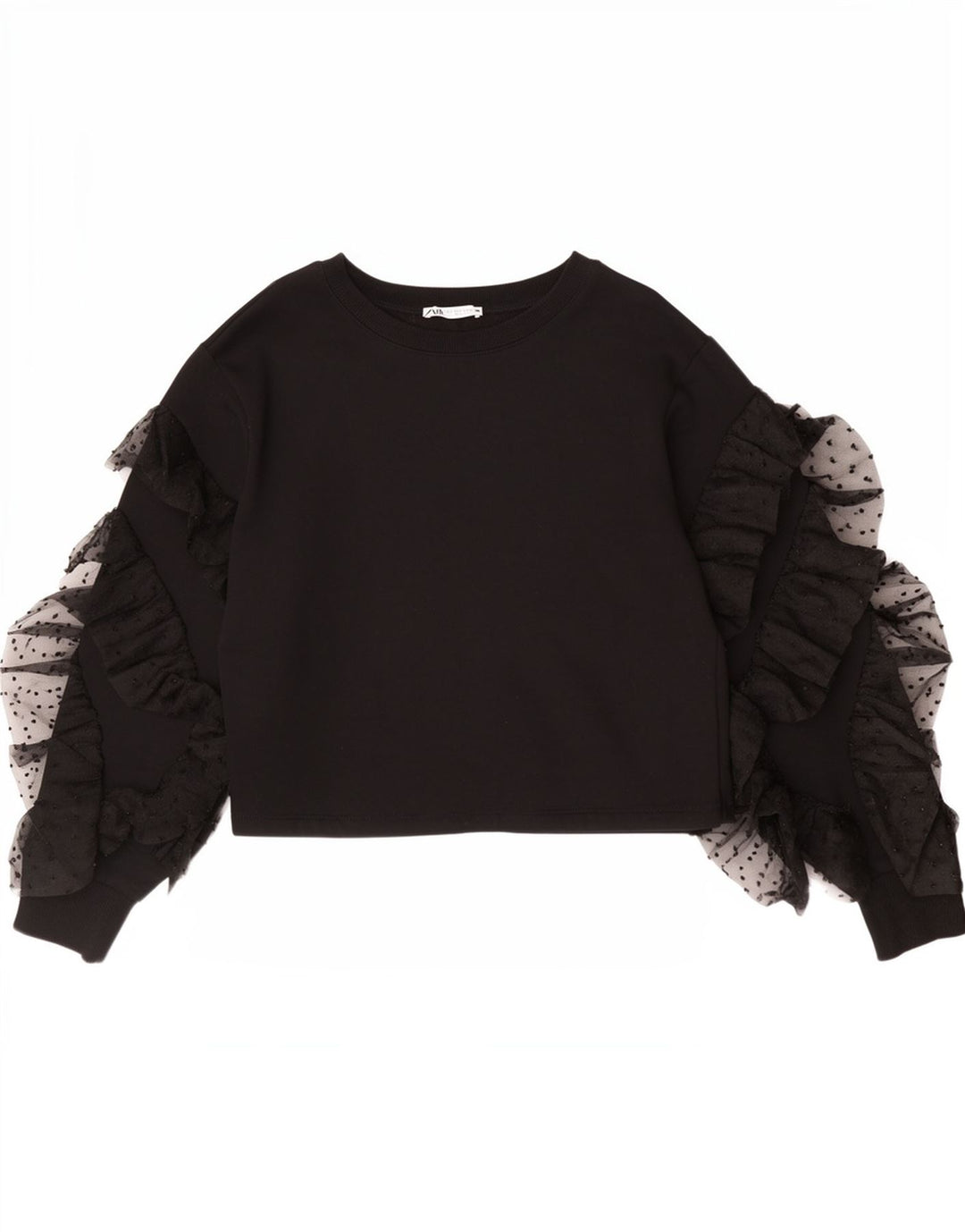 Zara Womens Crop Top Long Sleeve UK 10 Small Black Cotton