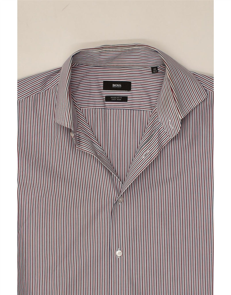 HUGO BOSS Mens Regular Fit Shirt Size 42 16 1/2 Large Grey Striped Cotton | Vintage Hugo Boss | Thrift | Second-Hand Hugo Boss | Used Clothing | Messina Hembry 