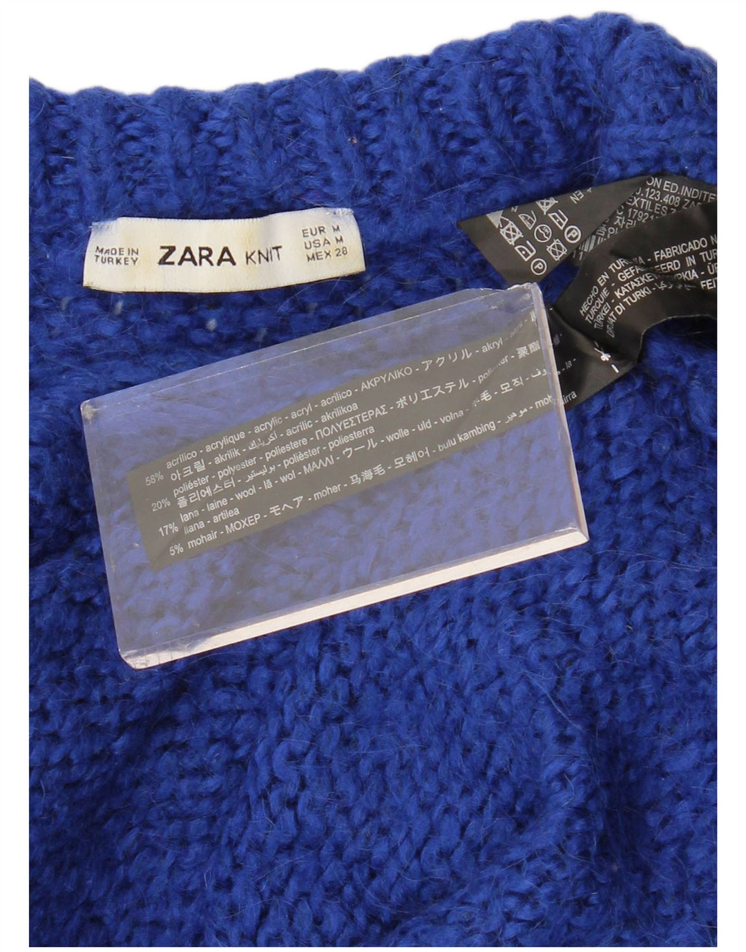 Zara Womens Crop Oversized Boat Neck Jumper Sweater UK 14 Medium Blue