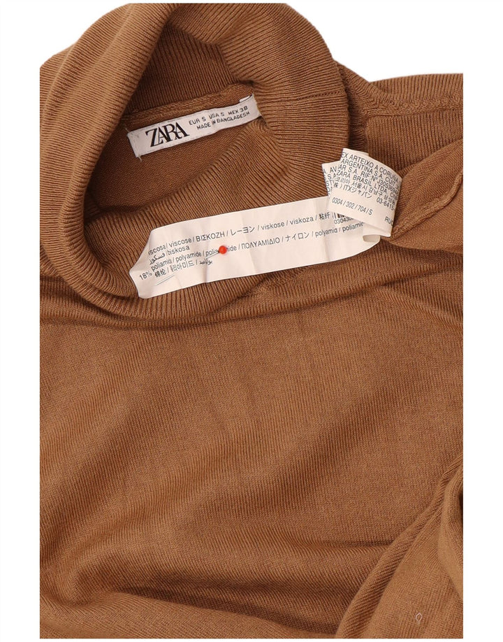 Zara Womens Roll Neck Jumper Sweater UK 10 Small Brown Viscose