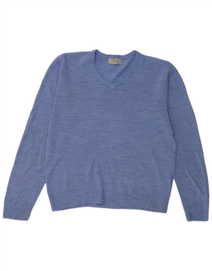 Marks & Spencer Mens Regular Fit V-Neck Jumper Sweater Medium Blue Acrylic