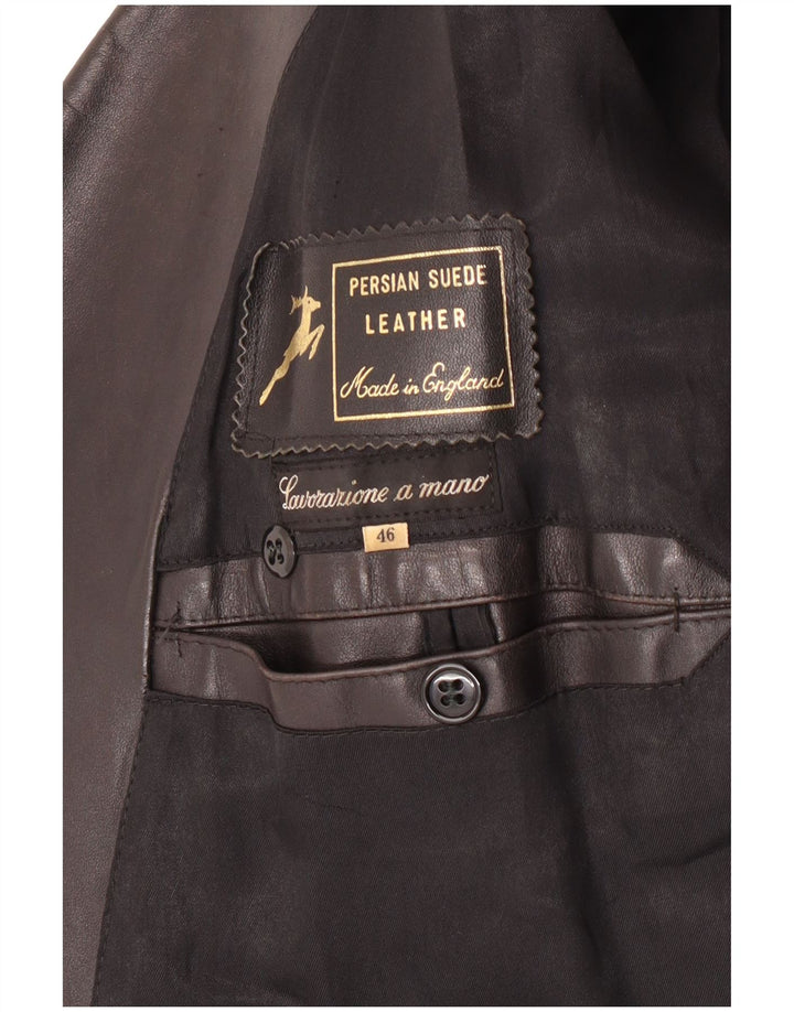 Vintage Mens Leather Coat IT 46 Small Black Leather Classic