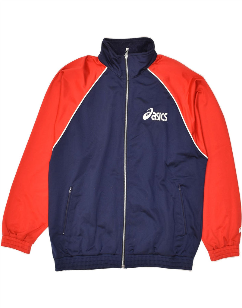 ASICS Mens Graphic Tracksuit Top Jacket Large Navy Blue Colourblock | Vintage Asics | Thrift | Second-Hand Asics | Used Clothing | Messina Hembry 