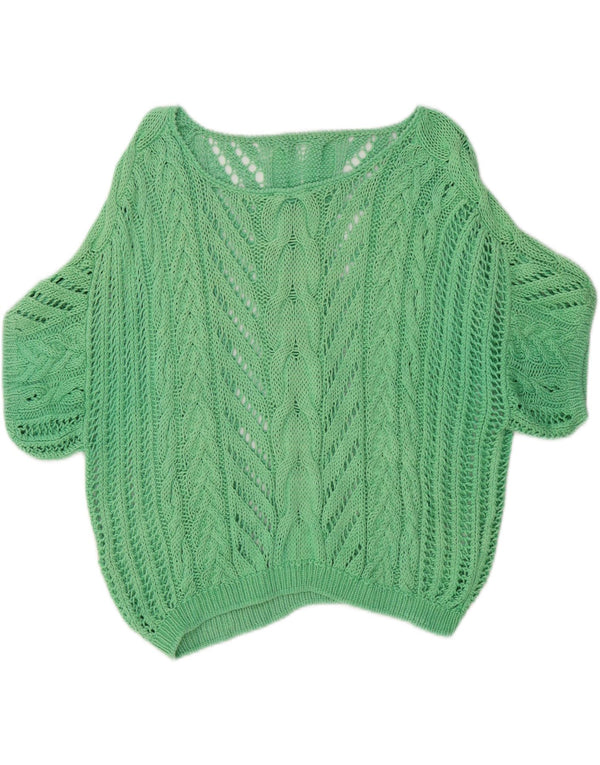 Vintage Womens Short Sleeve Boat Neck Jumper Sweater UK 16 Large Green