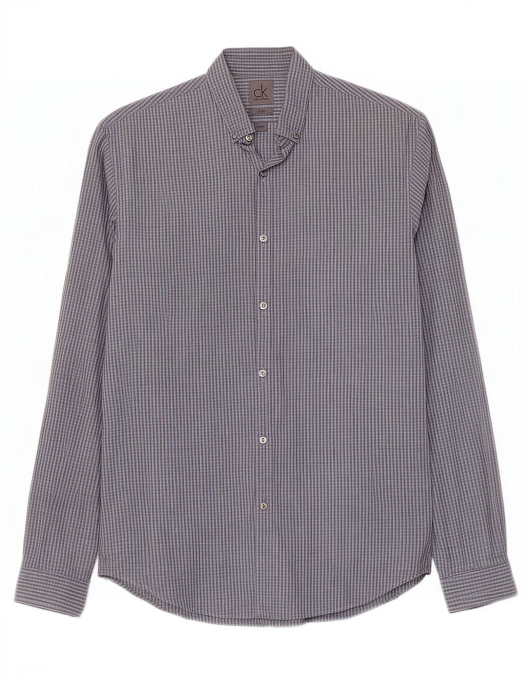 Calvin Klein Mens Slim Fit Shirt Size 39 15 1/2 Medium Blue Gingham Cotton