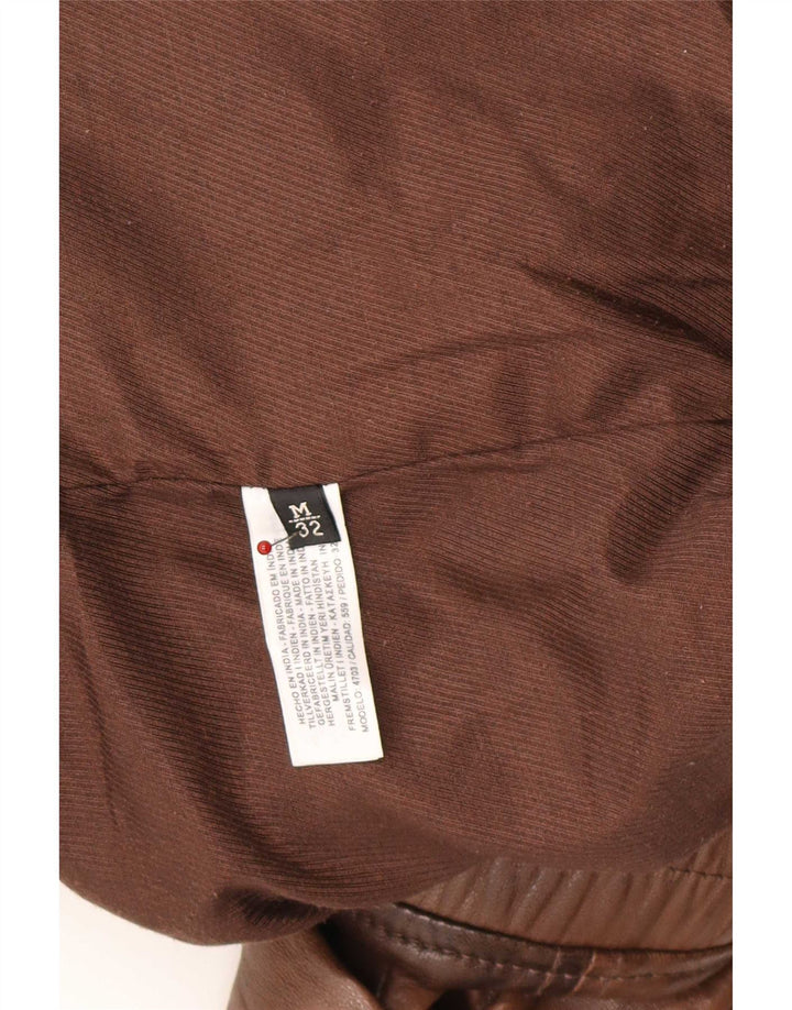 Massimo Dutti Womens Military Leather Jacket UK 14 Medium Brown