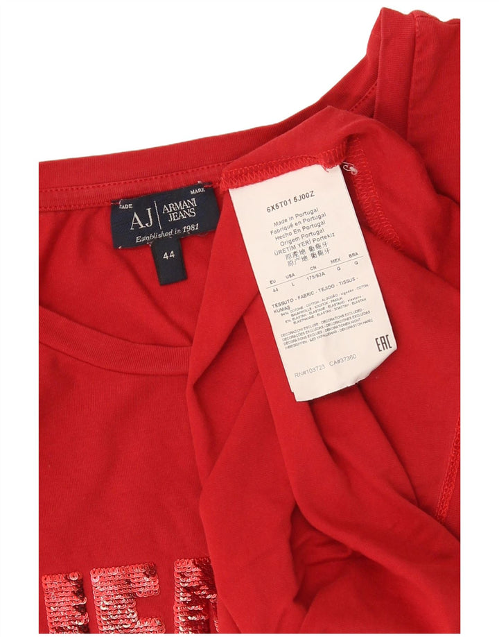 Armani Jeans Womens Graphic T-Shirt Top IT 44 Medium Red Cotton