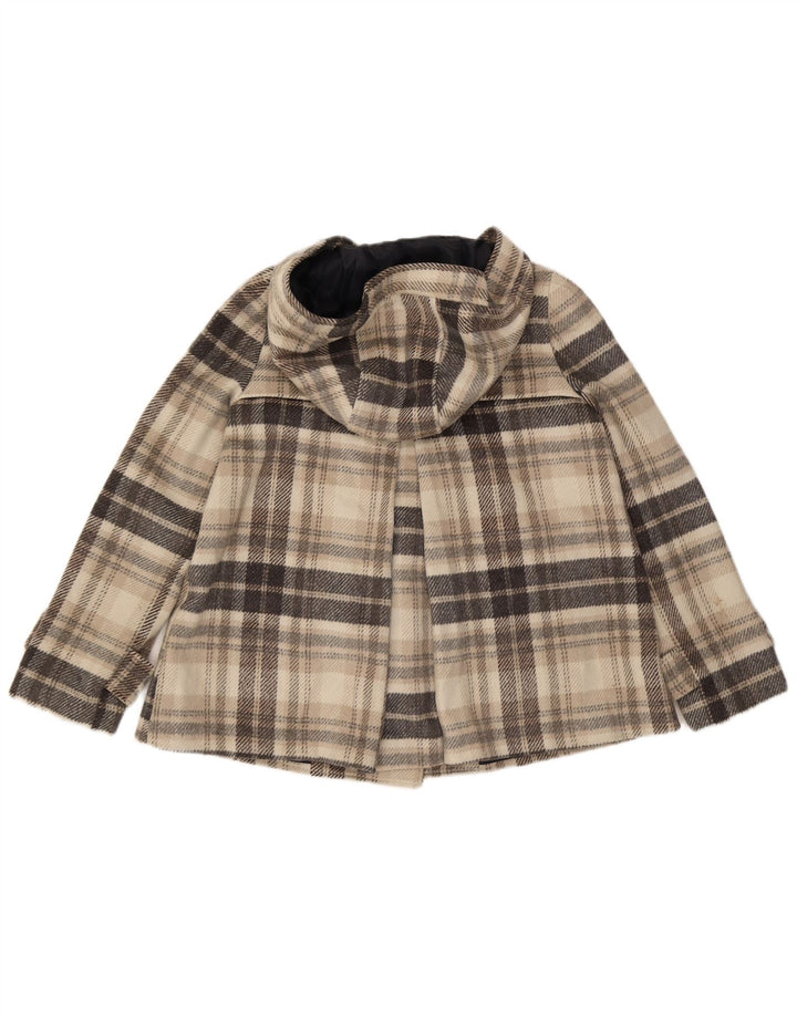 Zara Womens Hooded Pea Coat UK 14 Medium Grey Check Polyester