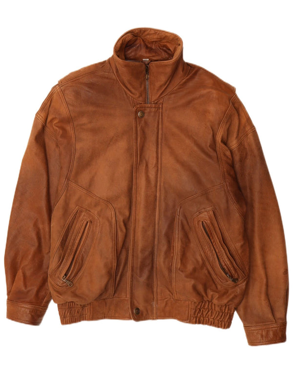CARLO COMBERTI Mens Leather Jacket IT 48 Medium Brown Leather