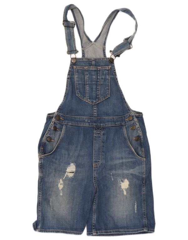 Fat Face Womens Distressed Dungarees Denim Shorts UK 6 XS W28 Medium Blue