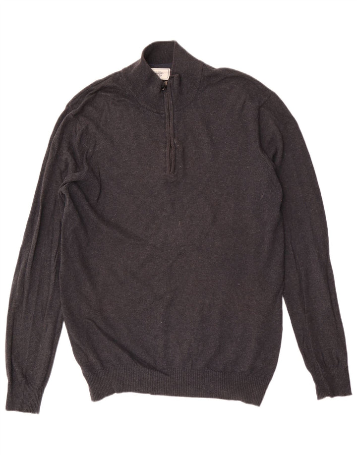 John Lewis Mens Zip Neck Jumper Sweater XL Grey Cotton
