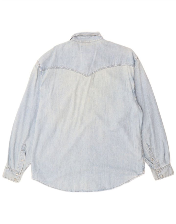 Wrangler Mens Western Denim Shirt Large Blue Cotton