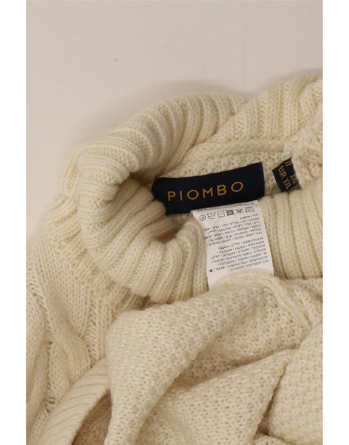 PIOMBO Mens Roll Neck Jumper Sweater 2XL White Acrylic