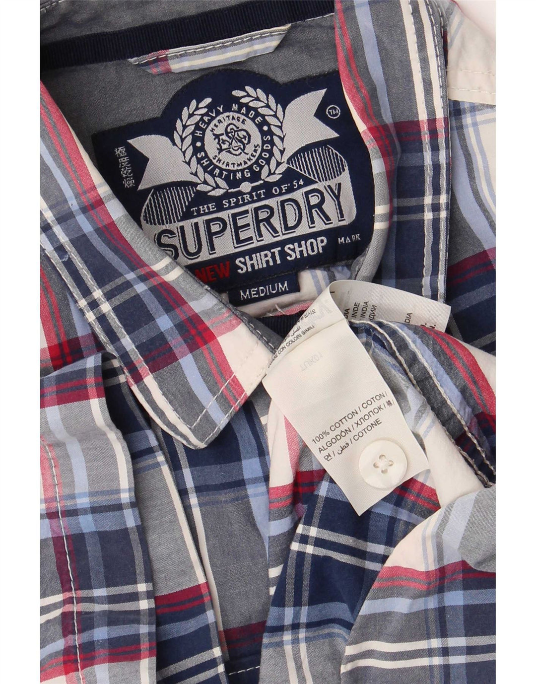 Superdry Mens Short Sleeve Shirt Medium Blue Check