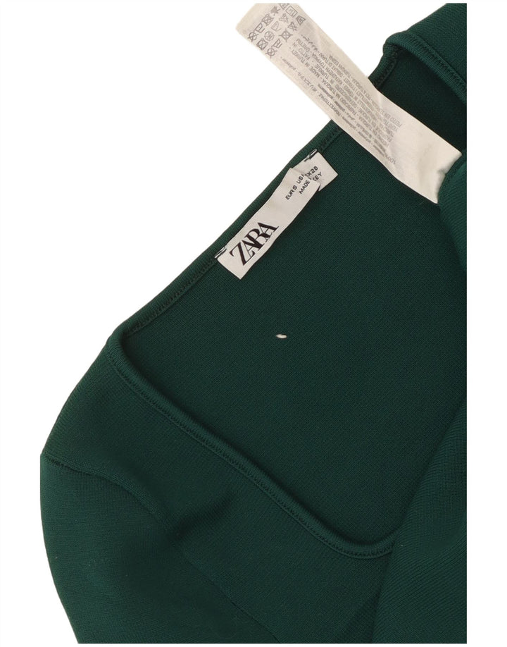 Zara Womens Crop Top Long Sleeve UK 8 Small Green Polyester