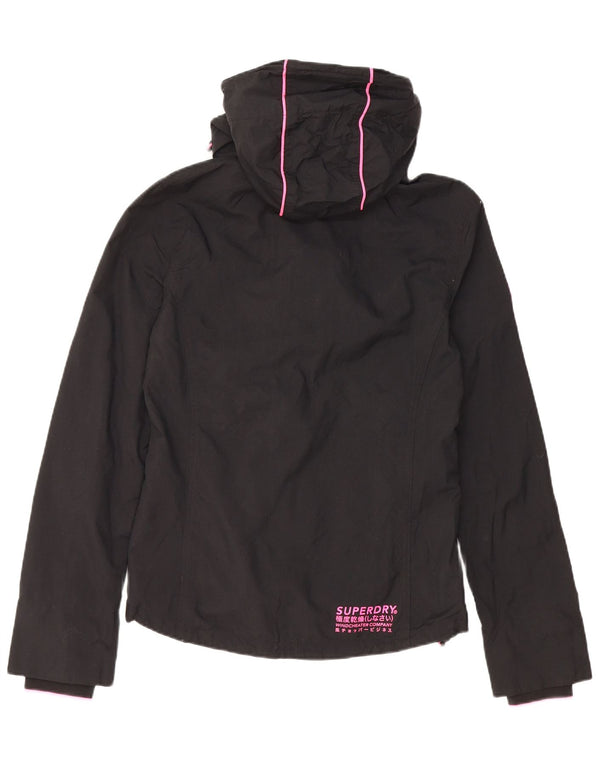 SUPERDRY Womens Hooded Rain Jacket UK 10 Small Black Nylon