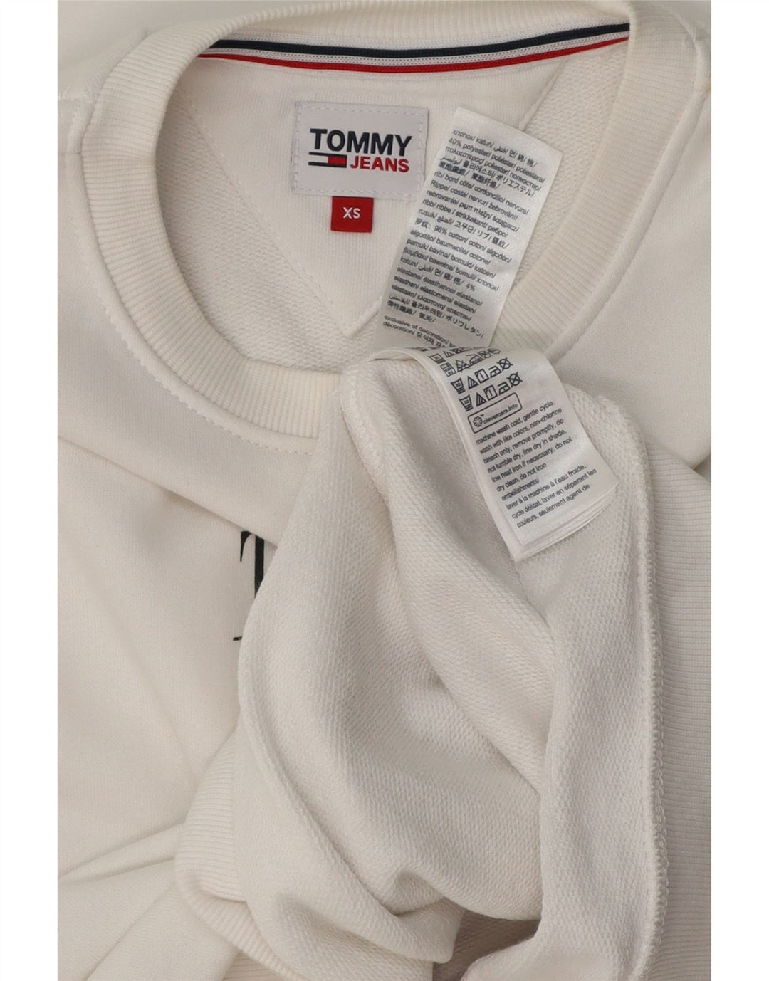 TOMMY HILFIGER Womens Graphic Oversized Sweatshirt Jumper UK 6 XS White