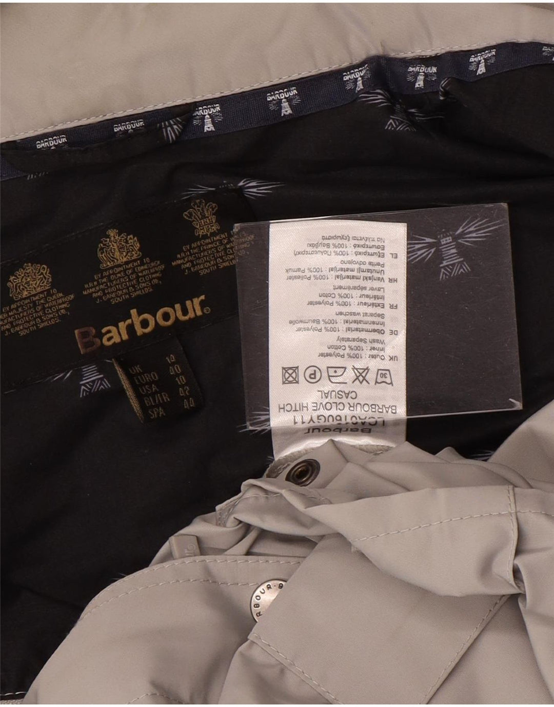 Barbour Womens Hooded Rain Jacket UK 14 Large Grey Polyester