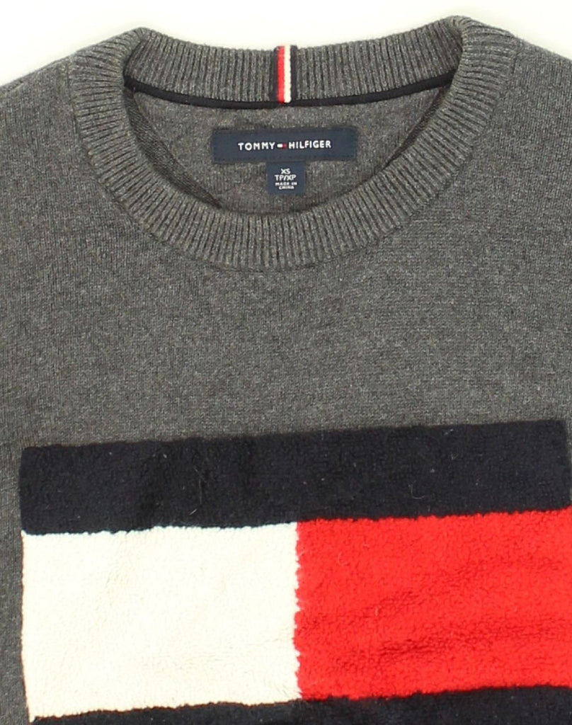 TOMMY HILFIGER Mens Graphic Crew Neck Jumper Sweater XS Grey Cotton | Vintage Tommy Hilfiger | Thrift | Second-Hand Tommy Hilfiger | Used Clothing | Messina Hembry 