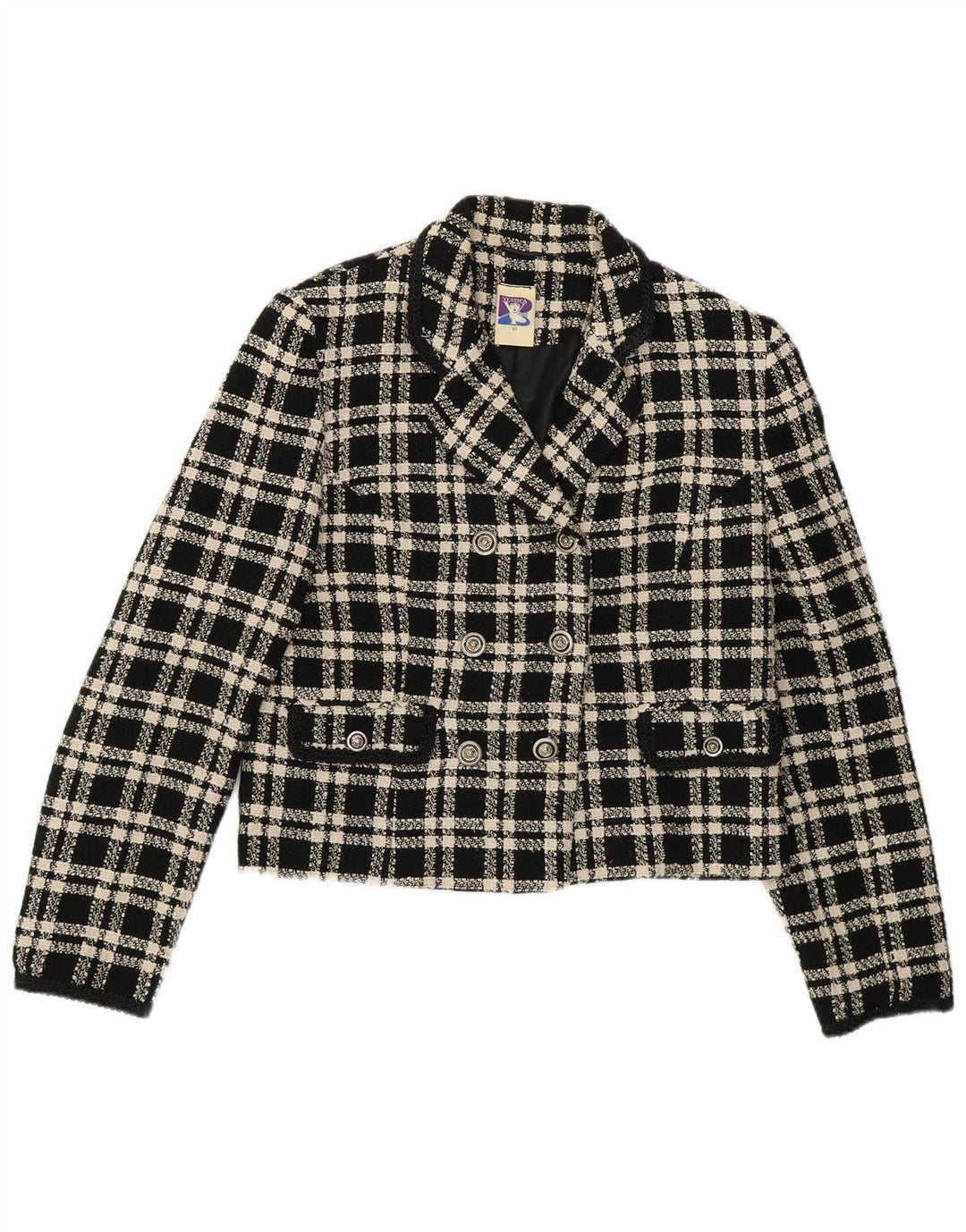 Yessica Womens Double Breasted Blazer Jacket EU 40 Medium Black Check Wool