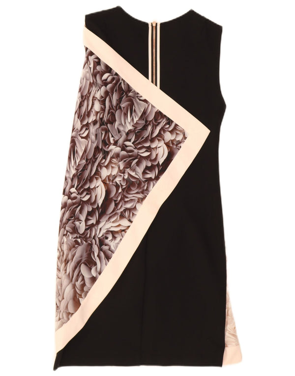 Ted Baker Womens Sleeveless Asymmetric Sheath Dress Size 1 XS Black Floral