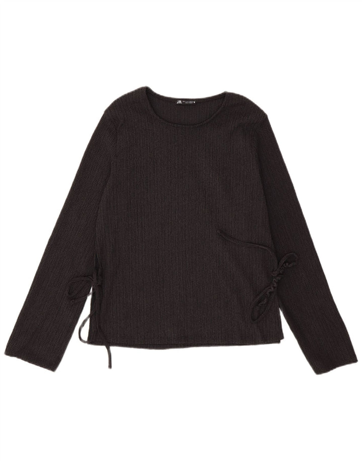 Zara Womens Top Long Sleeve UK 10 Small Black Polyester
