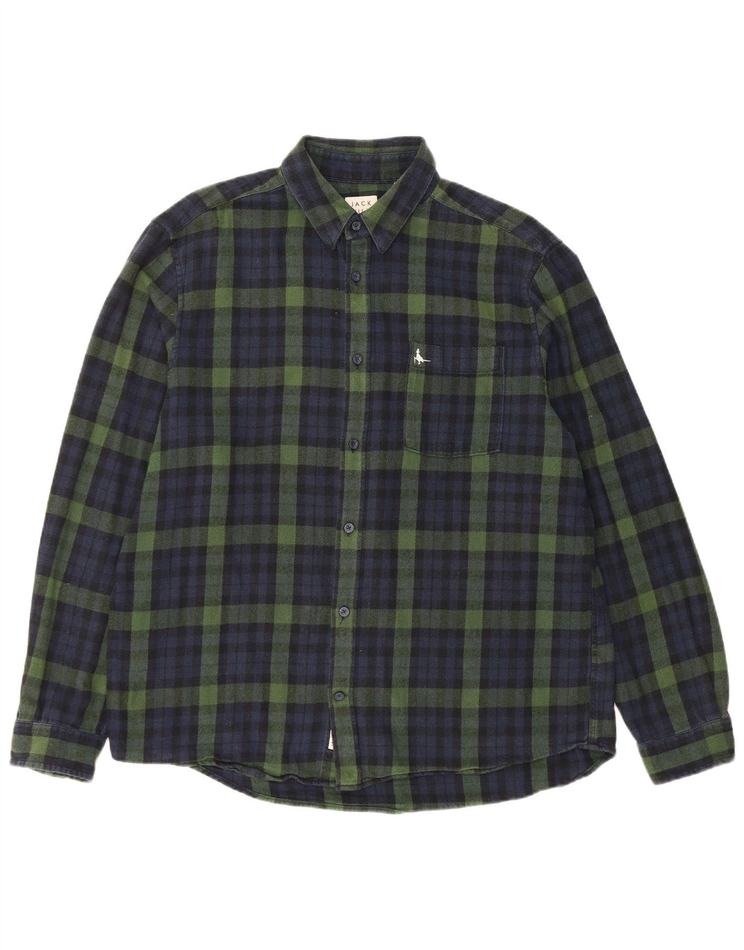Jack Wills Mens Classic Fit Flannel Shirt Large Navy Blue Check Cotton