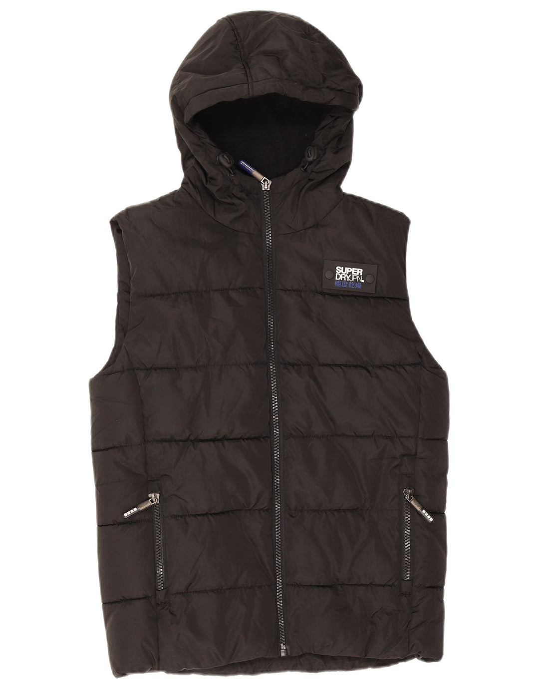 Superdry Mens Hooded Padded Gilet UK 36 Small Black Polyester