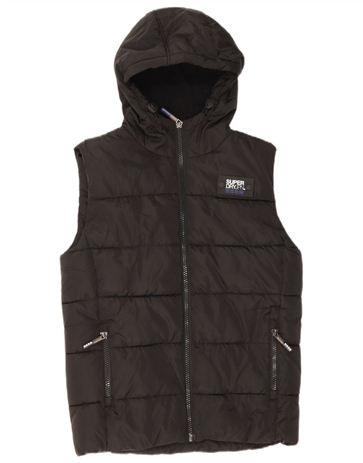 Superdry Mens Hooded Padded Gilet UK 36 Small Black Polyester