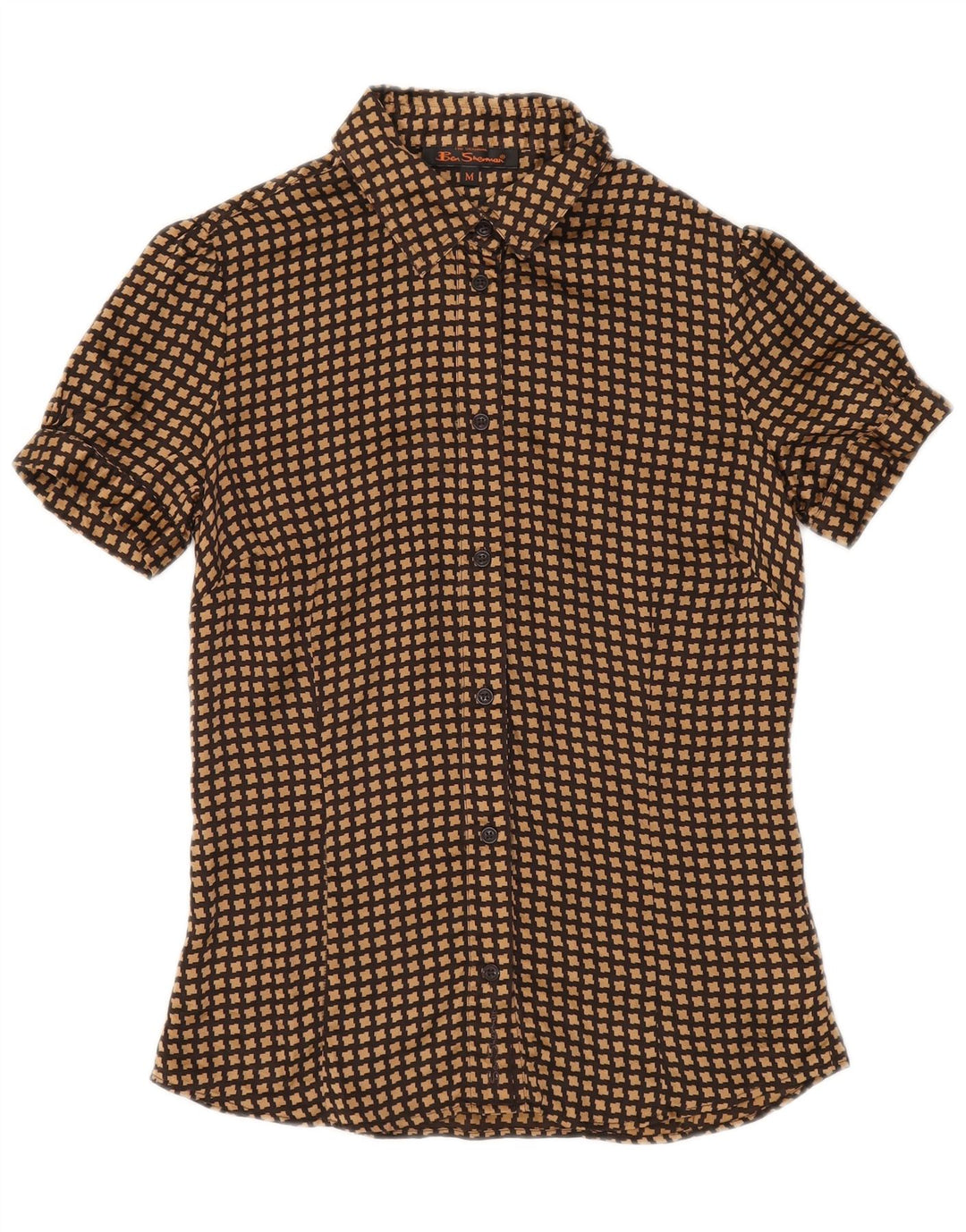 BEN SHERMAN Womens Shirt Blouse UK 12 Medium Brown Houndstooth