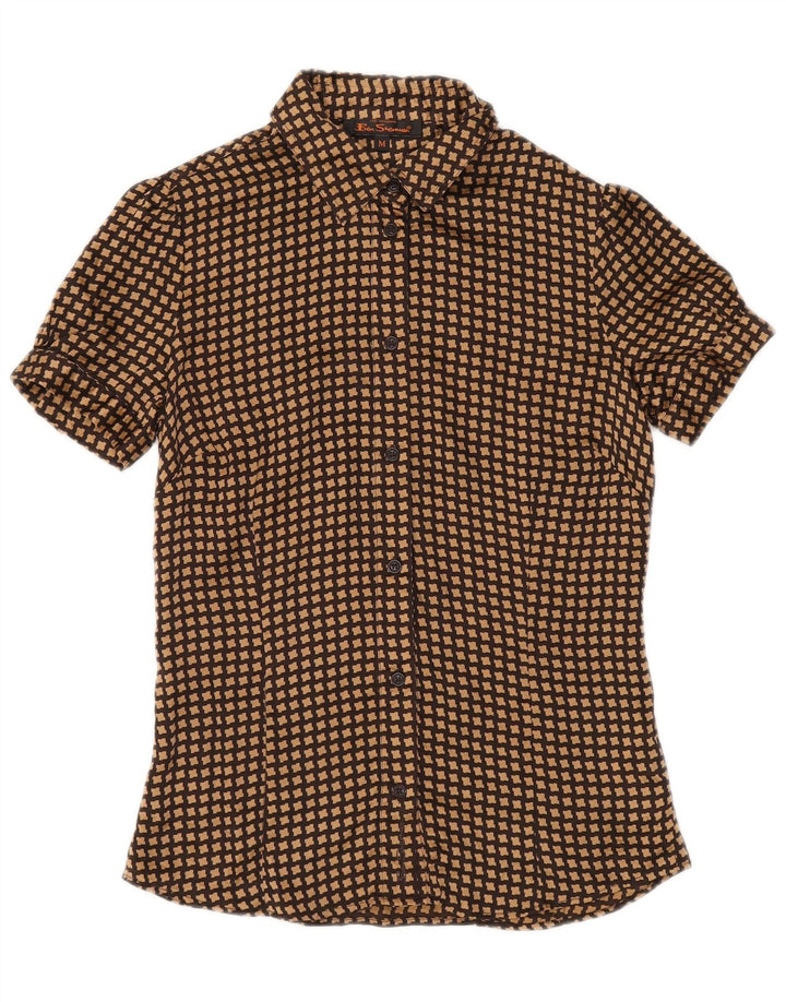BEN SHERMAN Womens Shirt Blouse UK 12 Medium Brown Houndstooth