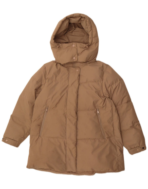 Massimo Dutti Womens Hooded Oversized Padded Jacket UK 6 XS Beige Polyester